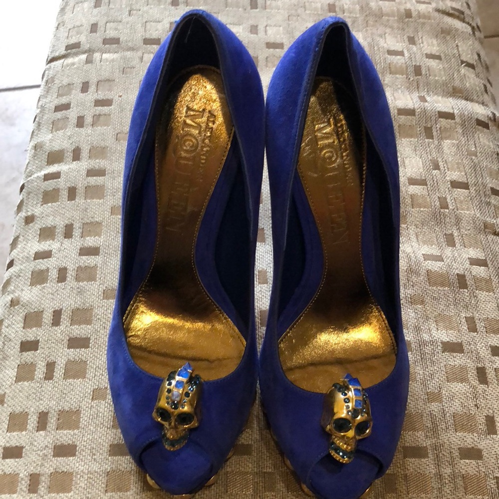 Blue Alexander McQueen skull heels 6